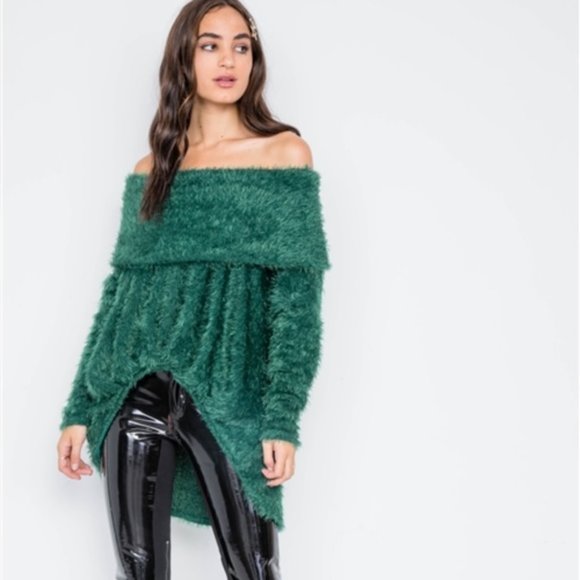 MODA ME COUTURE Sweaters - ERICKA Soft Fuzzy Sweater -Green